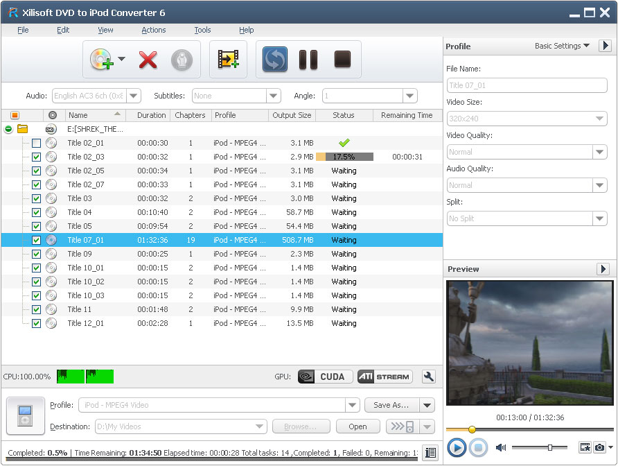 Xilisoft DVD to iPod Converter - convert DVD to iPod, rip DVD to iPod